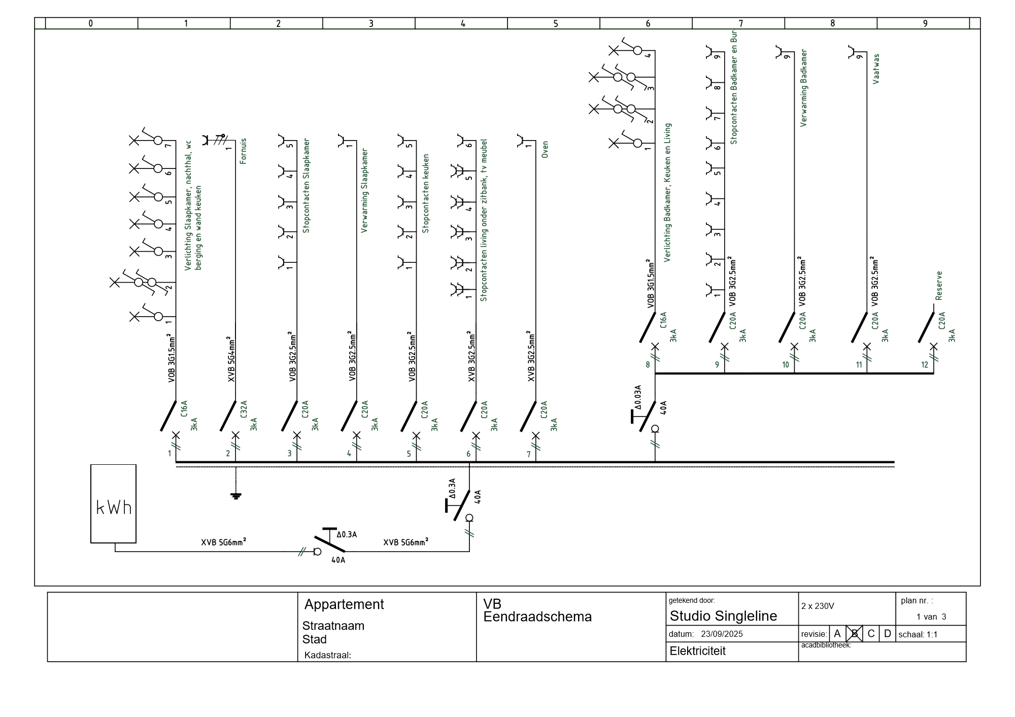 Voorbeeld van een eendraadschema van Studio Singleline